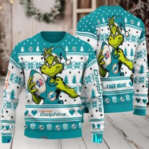 Miami Dolphins Grinch With Ball NFL Ugly Christmas Sweater
