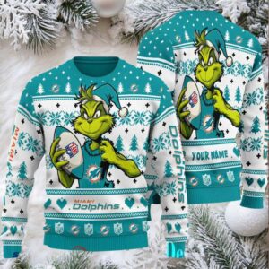 Miami Dolphins Grinch With Ball NFL Ugly Christmas Sweater