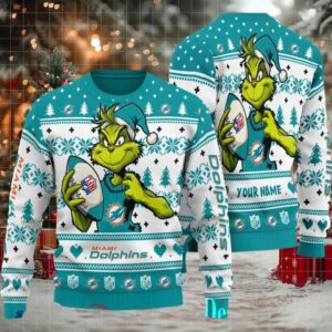 Miami Dolphins Grinch With Ball NFL Ugly Christmas Sweater
