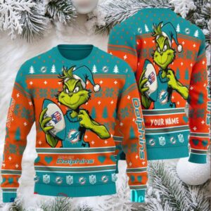 Miami Dolphins Grinch With Ball NFL Ugly Christmas Sweaters