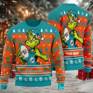 Miami Dolphins Grinch With Ball NFL Ugly Christmas Sweaters