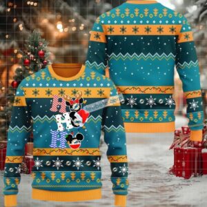 Miami Dolphins Hohoho Mickey Mouse Cute Ugly Christmas Sweater Yellow Blue