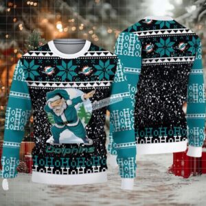 Miami Dolphins Santa Claus Ho Ho Ho Womens Ugly Xmas Sweater Blue Black