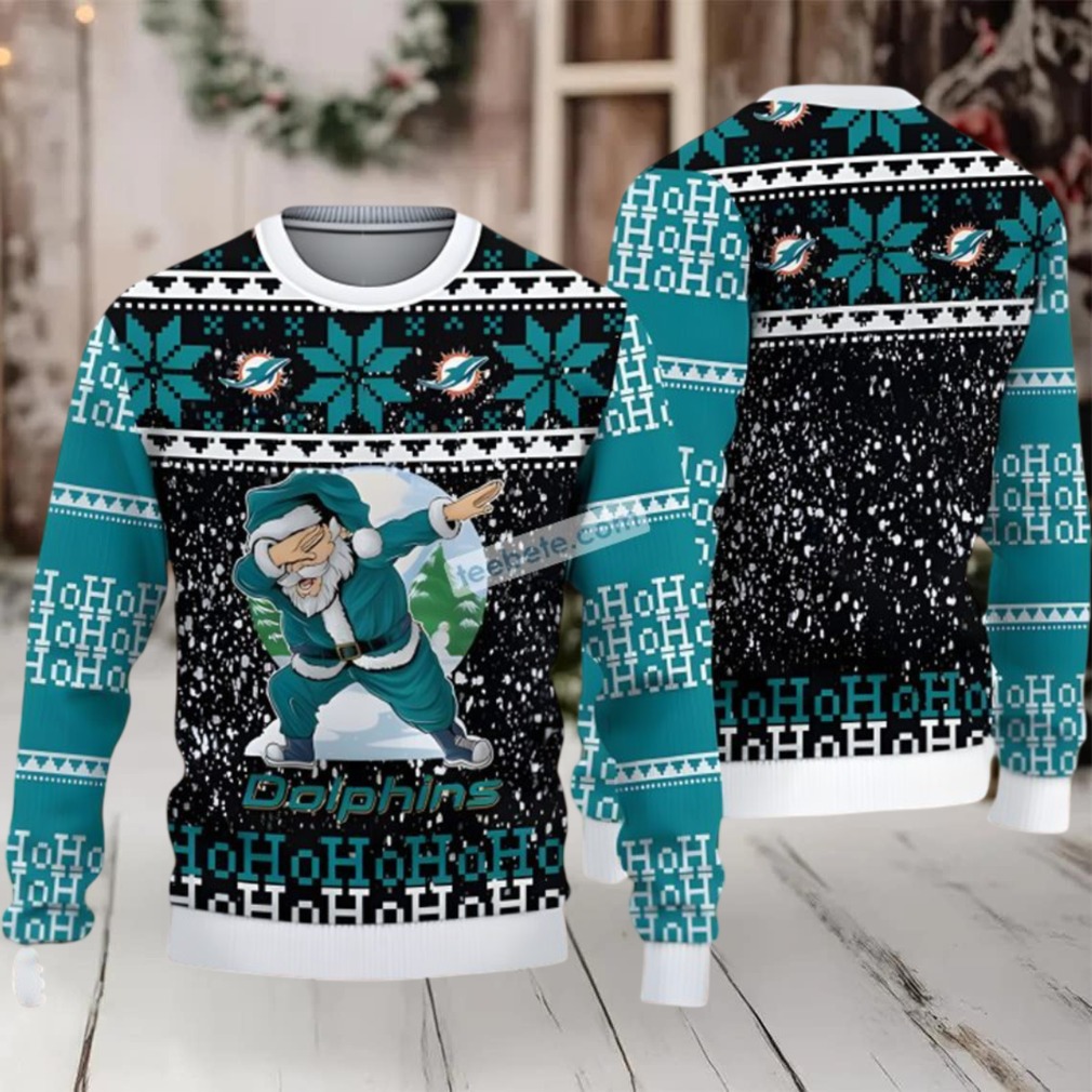 Miami Dolphins Santa Claus Ho Ho Ho Womens Ugly Xmas Sweater Blue Black Miami Dolphins Santa Claus Ho Ho Ho Womens Ugly Xmas Sweater Blue Black