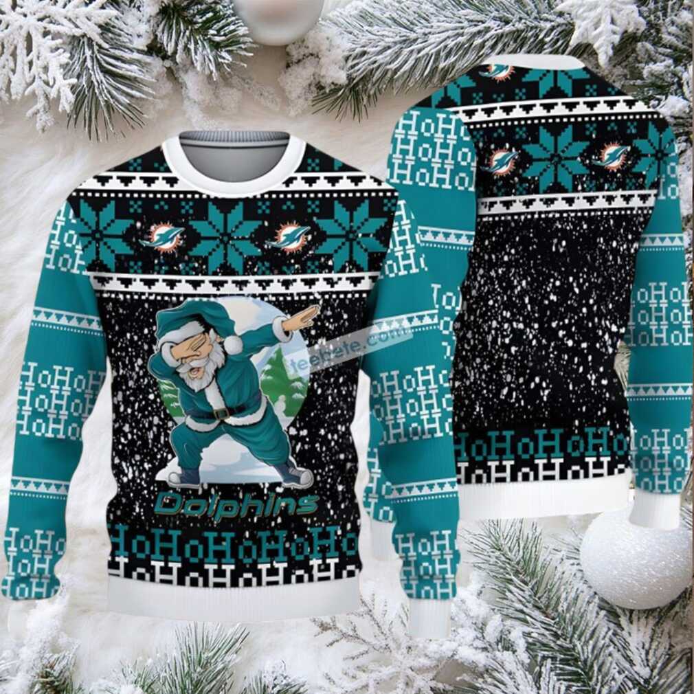 Miami Dolphins Santa Claus Ho Ho Ho Womens Ugly Xmas Sweater Blue Black Miami Dolphins Santa Claus Ho Ho Ho Womens Ugly Xmas Sweater Blue Black
