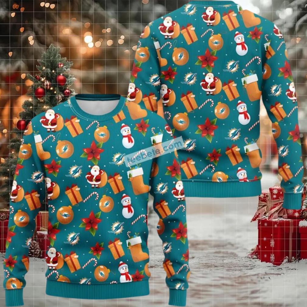 Miami Dolphins Santa Claus Snowman Ugly Sweaters For Christmas Blue Mens