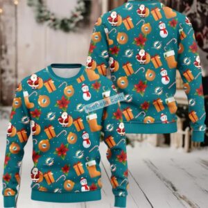Miami Dolphins Santa Claus Snowman Ugly Sweaters For Christmas Blue Mens