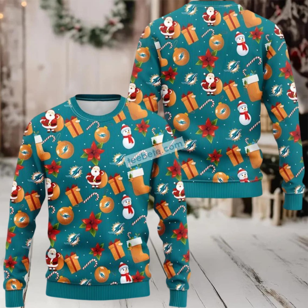 Miami Dolphins Santa Claus Snowman Ugly Sweaters For Christmas Blue Mens