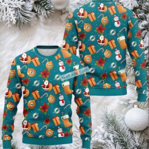 Miami Dolphins Santa Claus Snowman Ugly Sweaters For Christmas Blue Mens