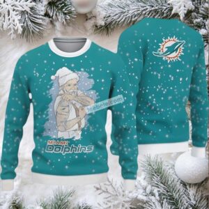 Miami Dolphins Santa Claus Tattoo Ugly Christmas Sweatshirt Womens Blue