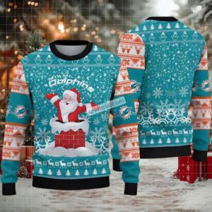 Miami Dolphins Santa Claus Ugly Cardigan Christmas Blue White