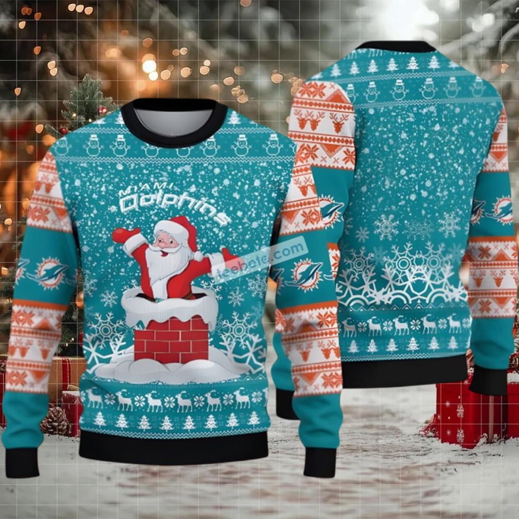 Miami Dolphins Santa Claus Ugly Cardigan Christmas Blue White Miami Dolphins Santa Claus Ugly Cardigan Christmas Blue White