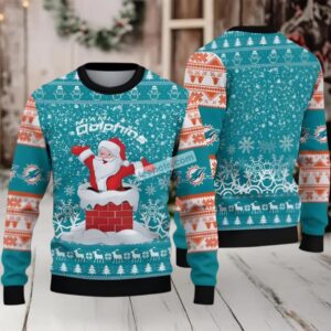 Miami Dolphins Santa Claus Ugly Cardigan Christmas Blue White