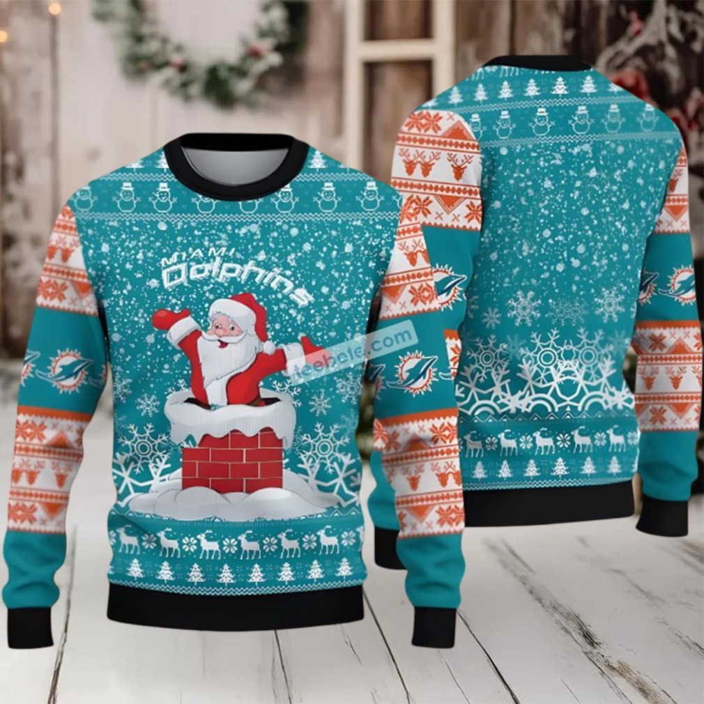 Miami Dolphins Santa Claus Ugly Cardigan Christmas Blue White Miami Dolphins Santa Claus Ugly Cardigan Christmas Blue White