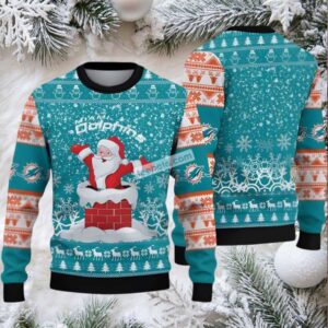 Miami Dolphins Santa Claus Ugly Cardigan Christmas Blue White