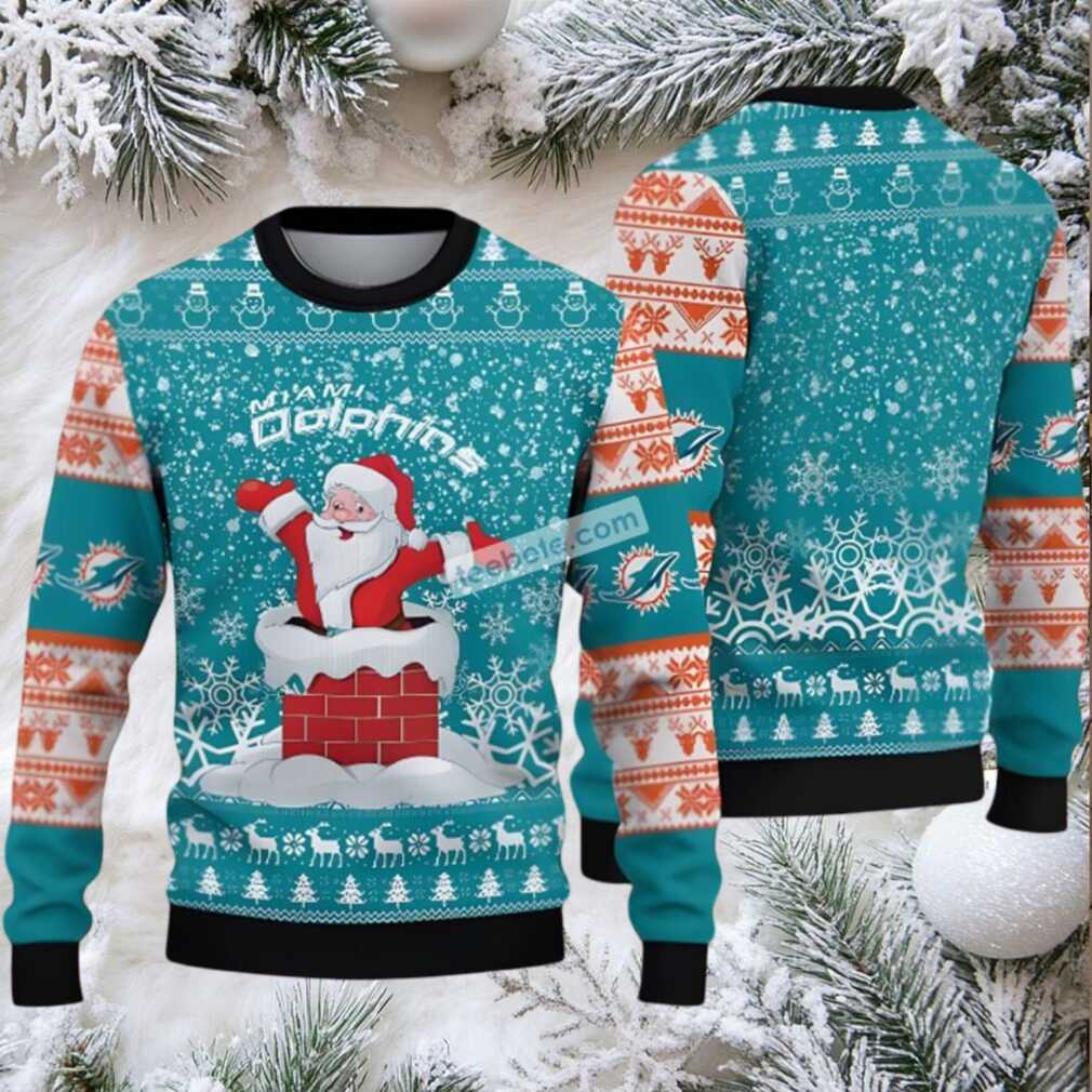 Miami Dolphins Santa Claus Ugly Cardigan Christmas Blue White Miami Dolphins Santa Claus Ugly Cardigan Christmas Blue White