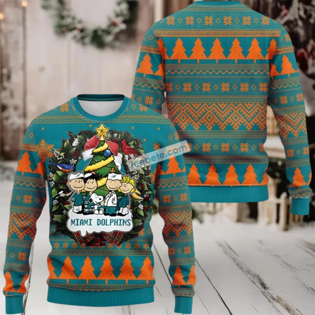 Miami Dolphins Snoopy The Peanut Ugly Christmas Sweaters Couples Blue