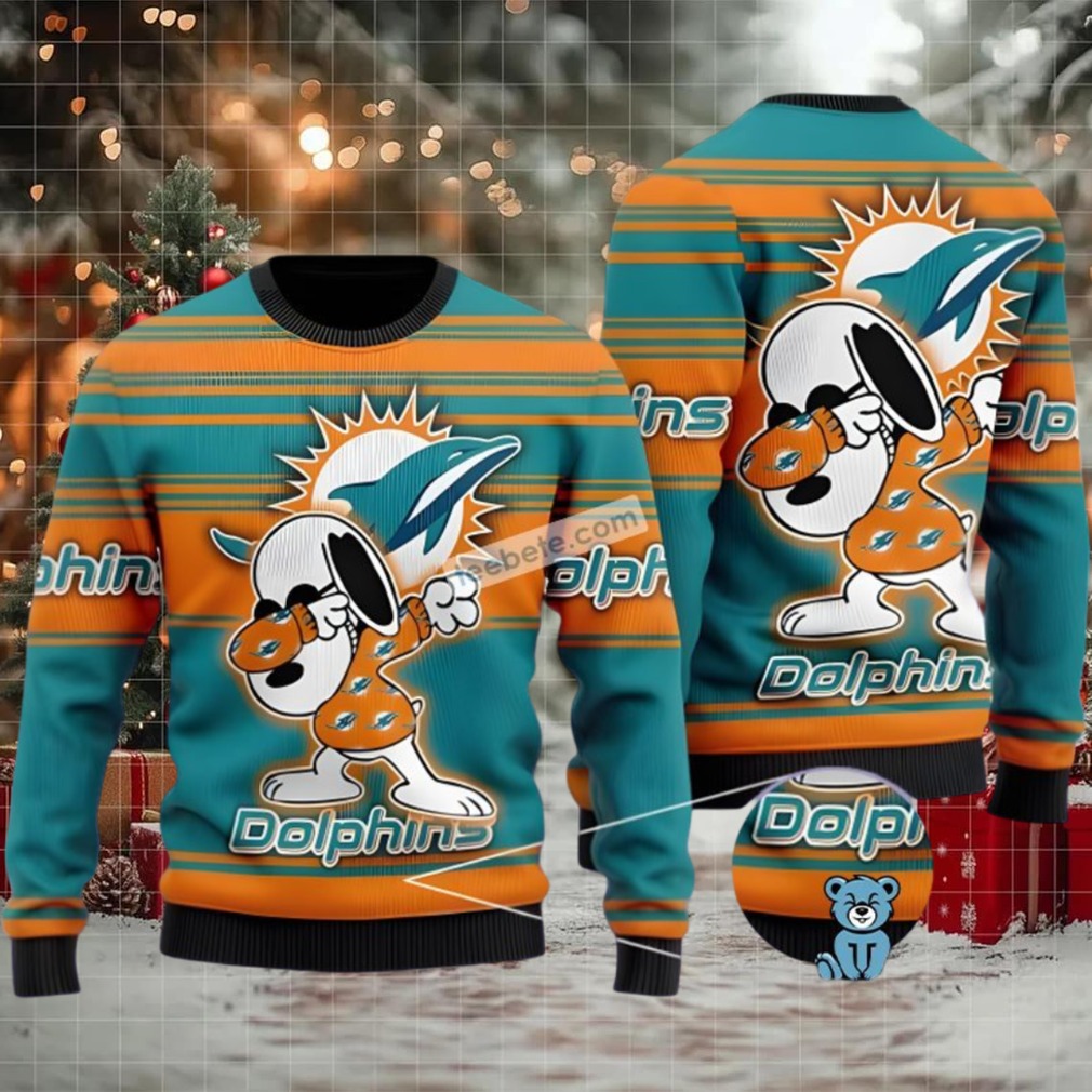 Miami Dolphins Snoopy Ugly Christmas Sweater Orange Blue