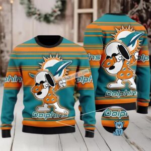 Miami Dolphins Snoopy Ugly Christmas Sweater Orange Blue