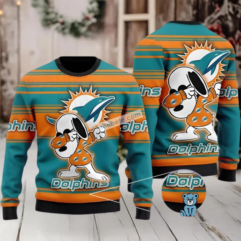 Miami Dolphins Snoopy Ugly Christmas Sweater Orange Blue