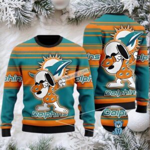 Miami Dolphins Snoopy Ugly Christmas Sweater Orange Blue