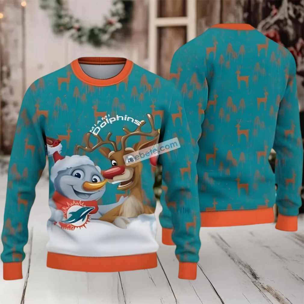 Miami Dolphins Snowman Reindeer Ugly Holiday Sweater Orange Blue