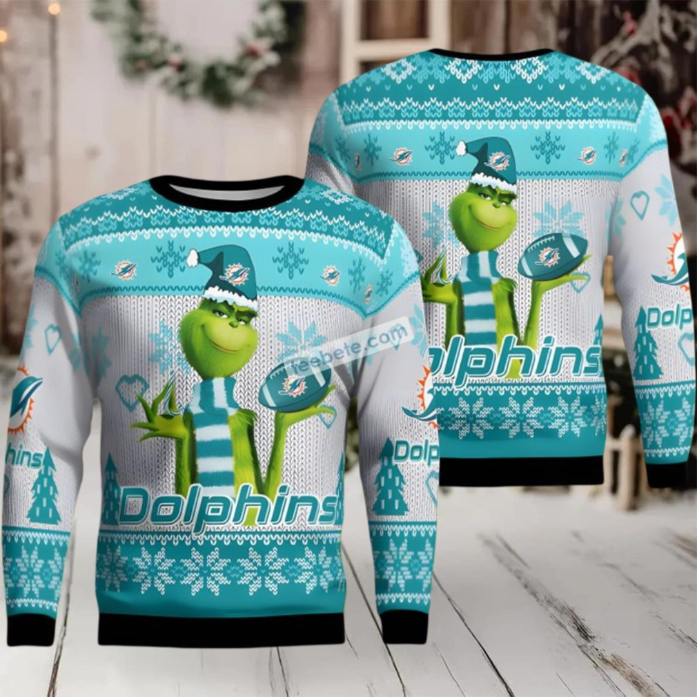 Miami Dolphins The Grinch Ugly Christmas Sweater Womens White Blue Miami Dolphins The Grinch Ugly Christmas Sweater Womens White Blue