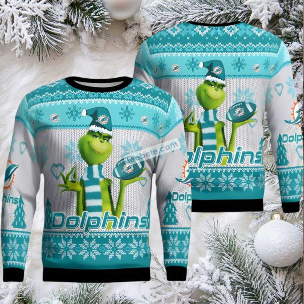 Miami Dolphins The Grinch Ugly Christmas Sweater Womens White Blue Miami Dolphins The Grinch Ugly Christmas Sweater Womens White Blue