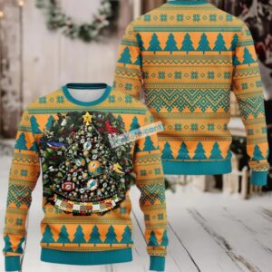 Miami Dolphins Tree Ball Cute Ugly Christmas Sweater Yellow Blue