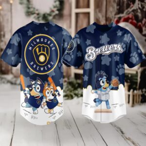 Milwaukee Brewers 2025 Bluey MLB Game Night Christmas Baseball Jersey