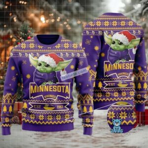 Minnesota Vikings Baby Yoda Star Wars Ugly Christmas Sweater Purple Ladies Minnesota Vikings Baby Yoda Star Wars Ugly Christmas Sweater Purple Ladies