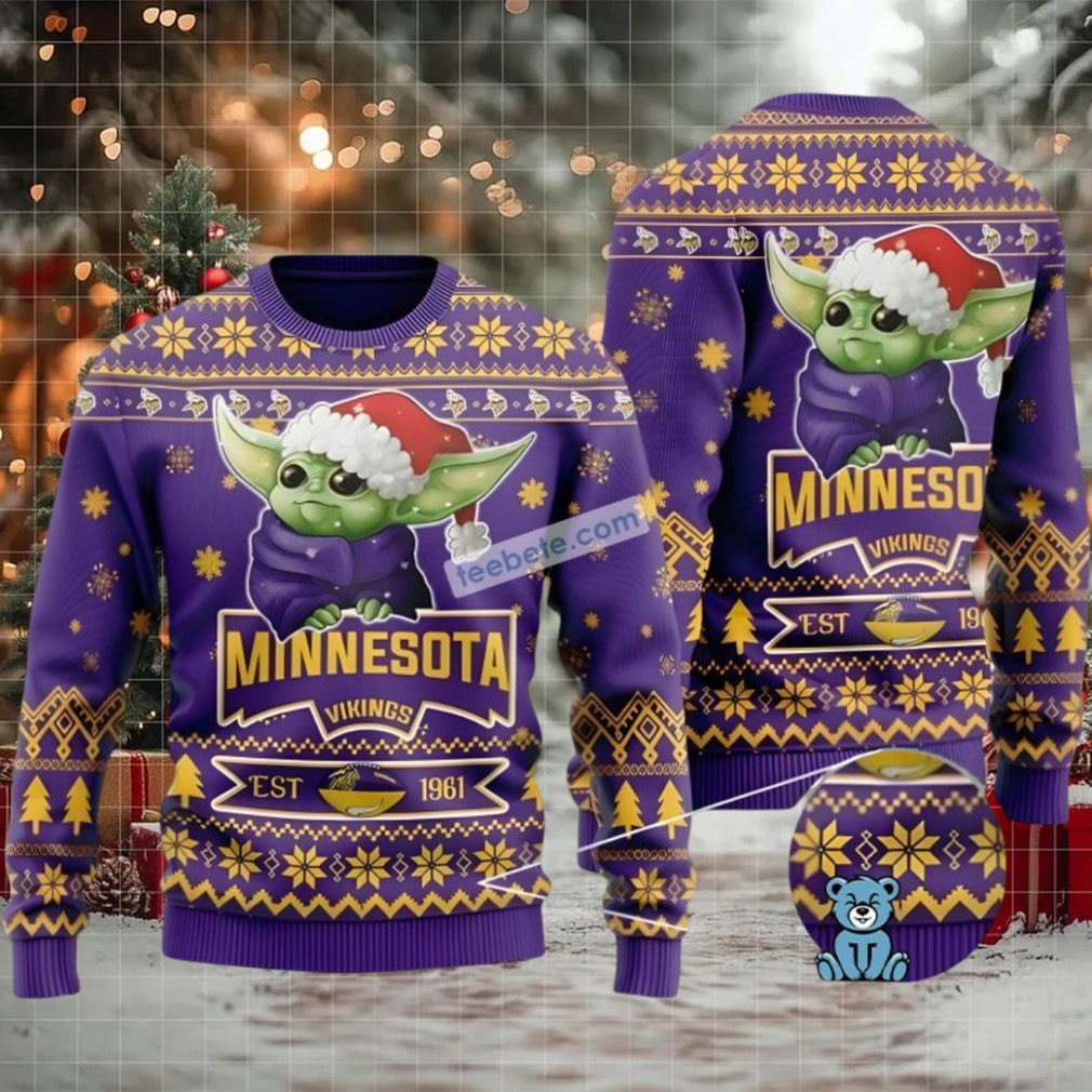 Minnesota Vikings Baby Yoda Star Wars Ugly Christmas Sweater Purple Ladies