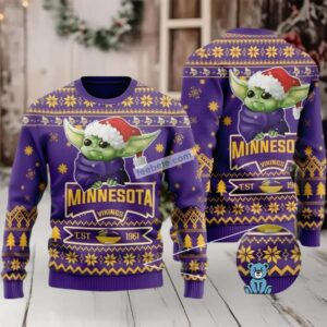Minnesota Vikings Baby Yoda Star Wars Ugly Christmas Sweater Purple Ladies