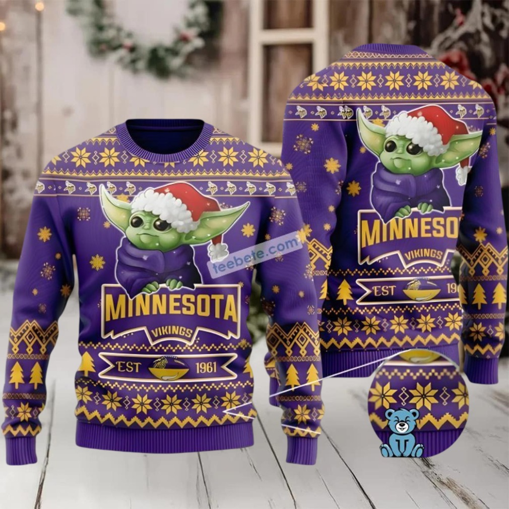 Minnesota Vikings Baby Yoda Star Wars Ugly Christmas Sweater Purple Ladies