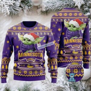 Minnesota Vikings Baby Yoda Star Wars Ugly Christmas Sweater Purple Ladies