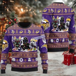 Minnesota Vikings Boba Fett Darth Vader Stormtroopers Ugly Christmas Sweaters Purple Minnesota Vikings Boba Fett Darth Vader Stormtroopers Ugly Christmas Sweaters Purple