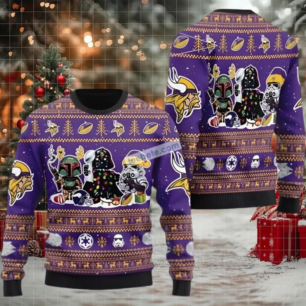 Minnesota Vikings Boba Fett Darth Vader Stormtroopers Ugly Christmas Sweaters Purple