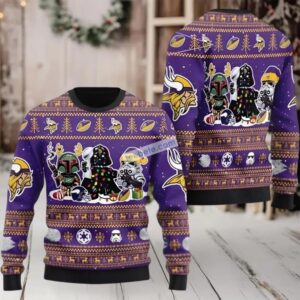 Minnesota Vikings Boba Fett Darth Vader Stormtroopers Ugly Christmas Sweaters Purple