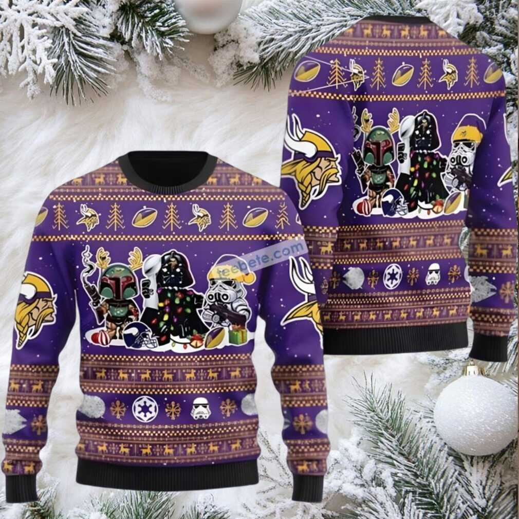 Minnesota Vikings Boba Fett Darth Vader Stormtroopers Ugly Christmas Sweaters Purple Minnesota Vikings Boba Fett Darth Vader Stormtroopers Ugly Christmas Sweaters Purple