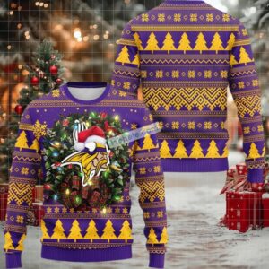 Minnesota Vikings Christmas Wreath Ugly Christmas Sweater Purple Most