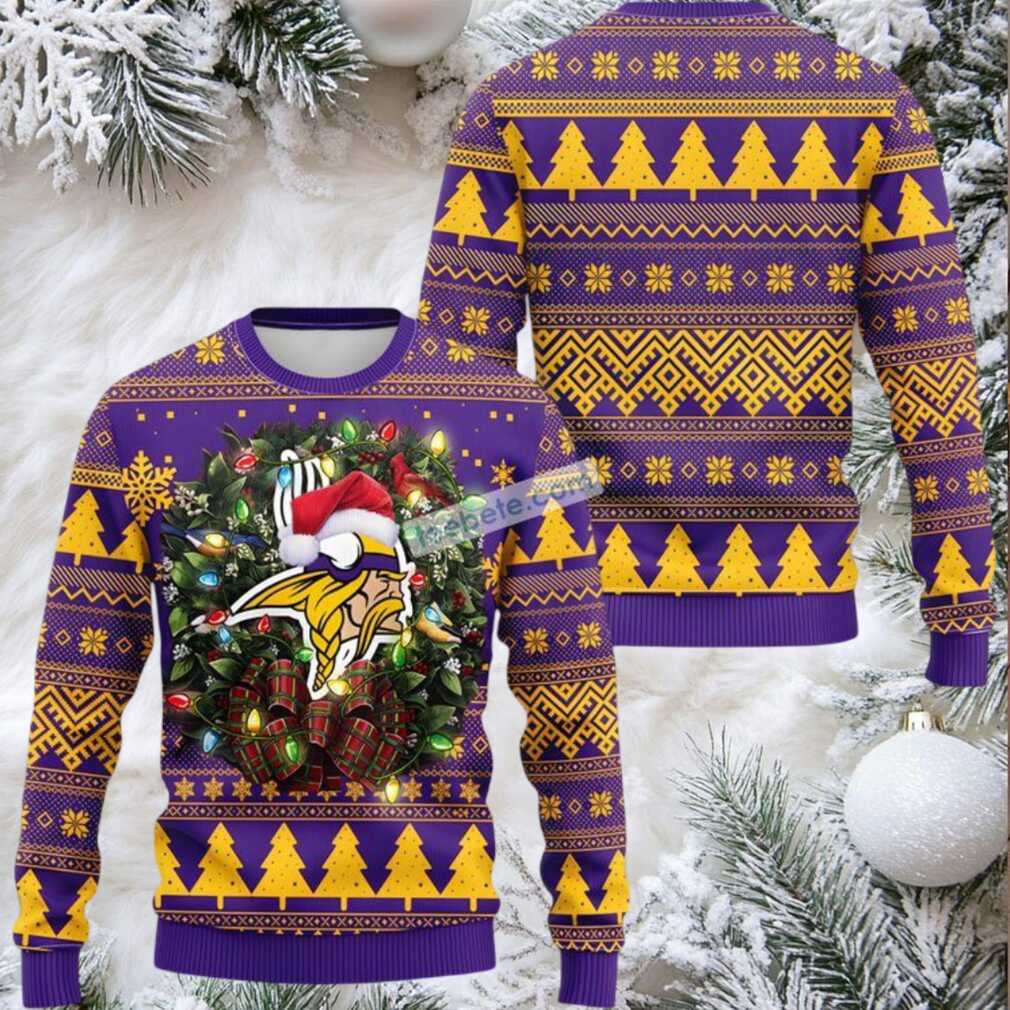 Minnesota Vikings Christmas Wreath Ugly Christmas Sweater Purple Most Minnesota Vikings Christmas Wreath Ugly Christmas Sweater Purple Most