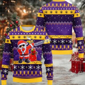 Minnesota Vikings Dabbing Santa Claus Ugly Xmas Sweater Yellow Purple Womens Minnesota Vikings Dabbing Santa Claus Ugly Xmas Sweater Yellow Purple Womens
