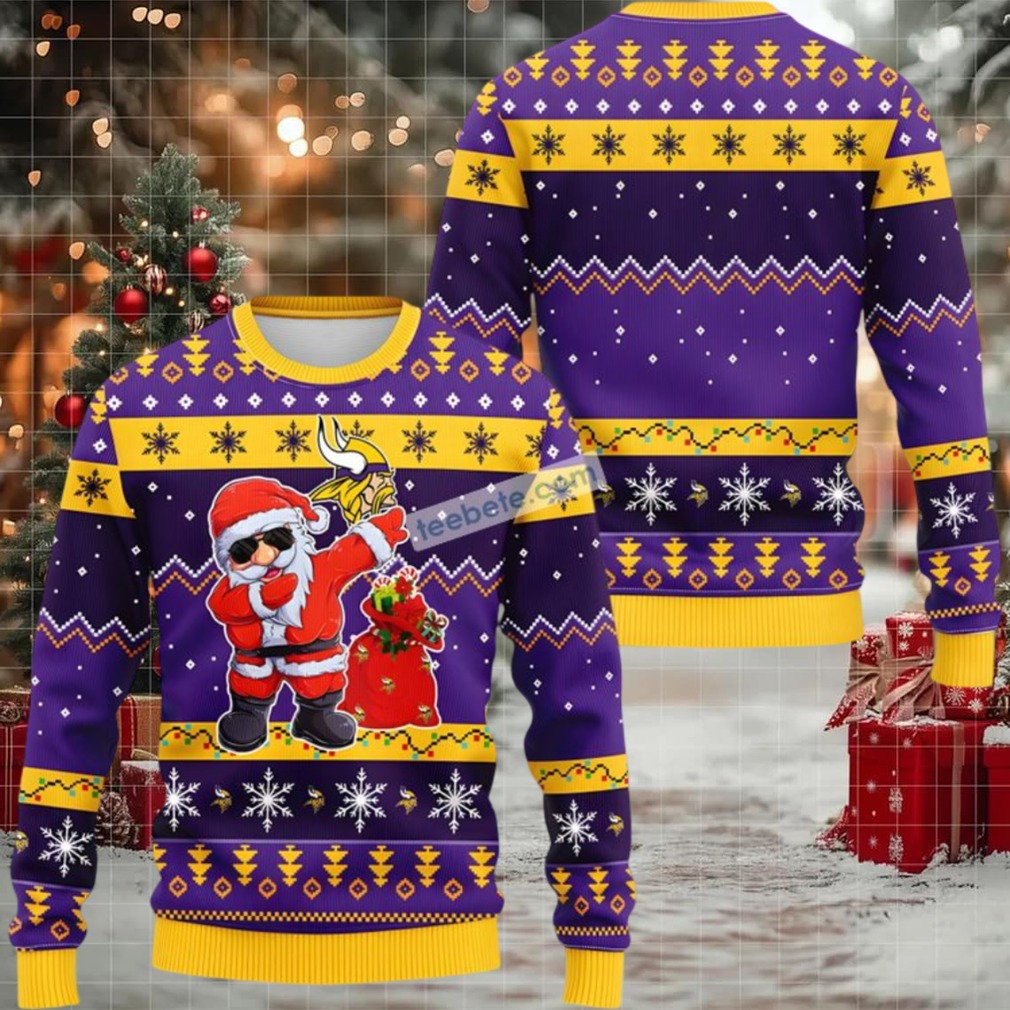 Minnesota Vikings Dabbing Santa Claus Ugly Xmas Sweater Yellow Purple Womens