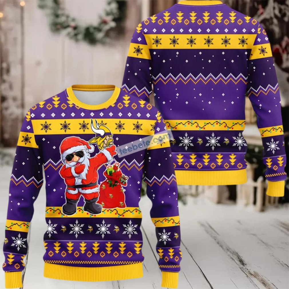 Minnesota Vikings Dabbing Santa Claus Ugly Xmas Sweater Yellow Purple Womens