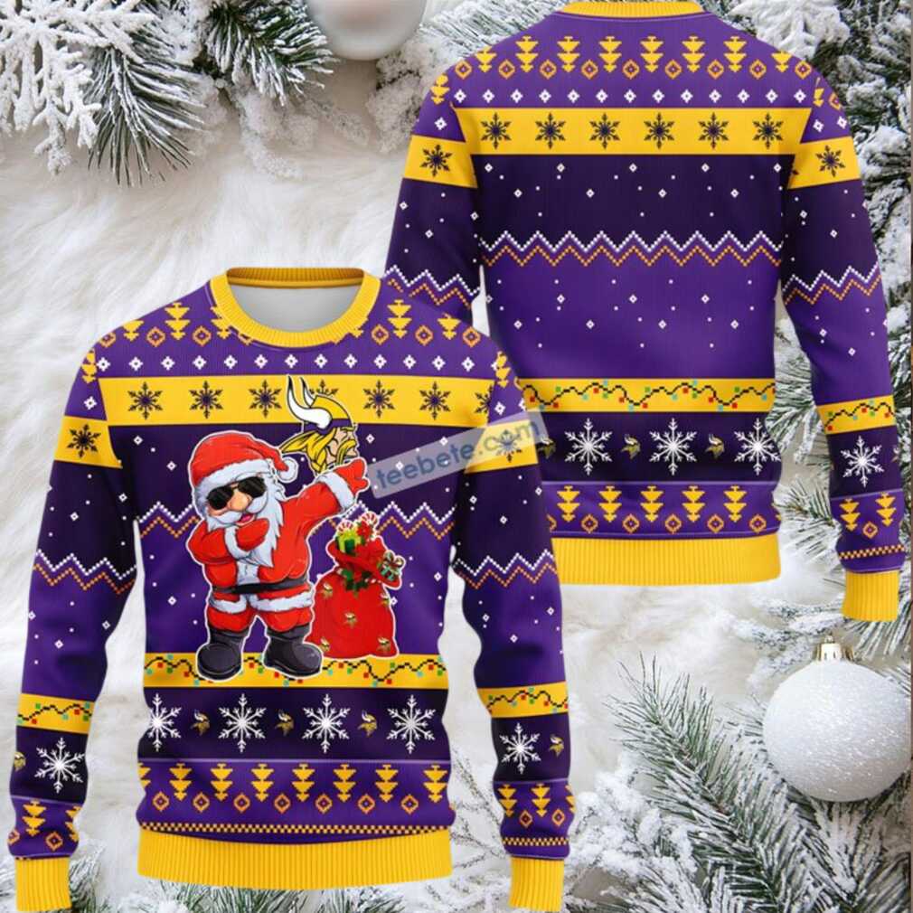 Minnesota Vikings Dabbing Santa Claus Ugly Xmas Sweater Yellow Purple Womens Minnesota Vikings Dabbing Santa Claus Ugly Xmas Sweater Yellow Purple Womens