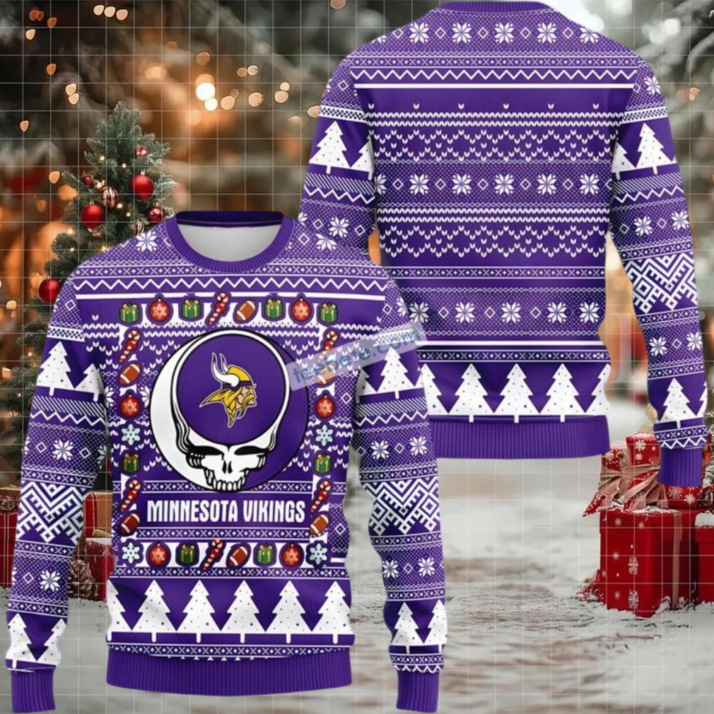 Minnesota Vikings Grateful Dead Ugly Xmas Sweater Party Purple