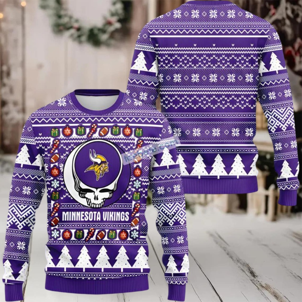 Minnesota Vikings Grateful Dead Ugly Xmas Sweater Party Purple