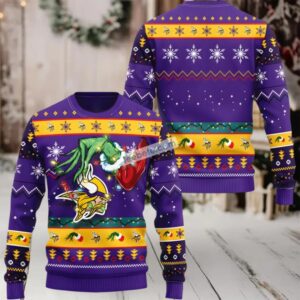 Minnesota Vikings Grinch Hand Ugly Sweater Purple Christmas Party
