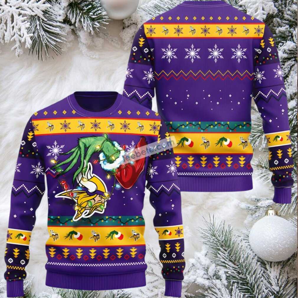 Minnesota Vikings Grinch Hand Ugly Sweater Purple Christmas Party Minnesota Vikings Grinch Hand Ugly Sweater Purple Christmas Party