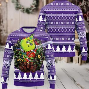 Minnesota Vikings Grinch Hug Cute Ugly Christmas Sweater White Purple